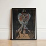 Framed Painting Nude Figure Textured Wings Muted Blues Christian Bérard Stages