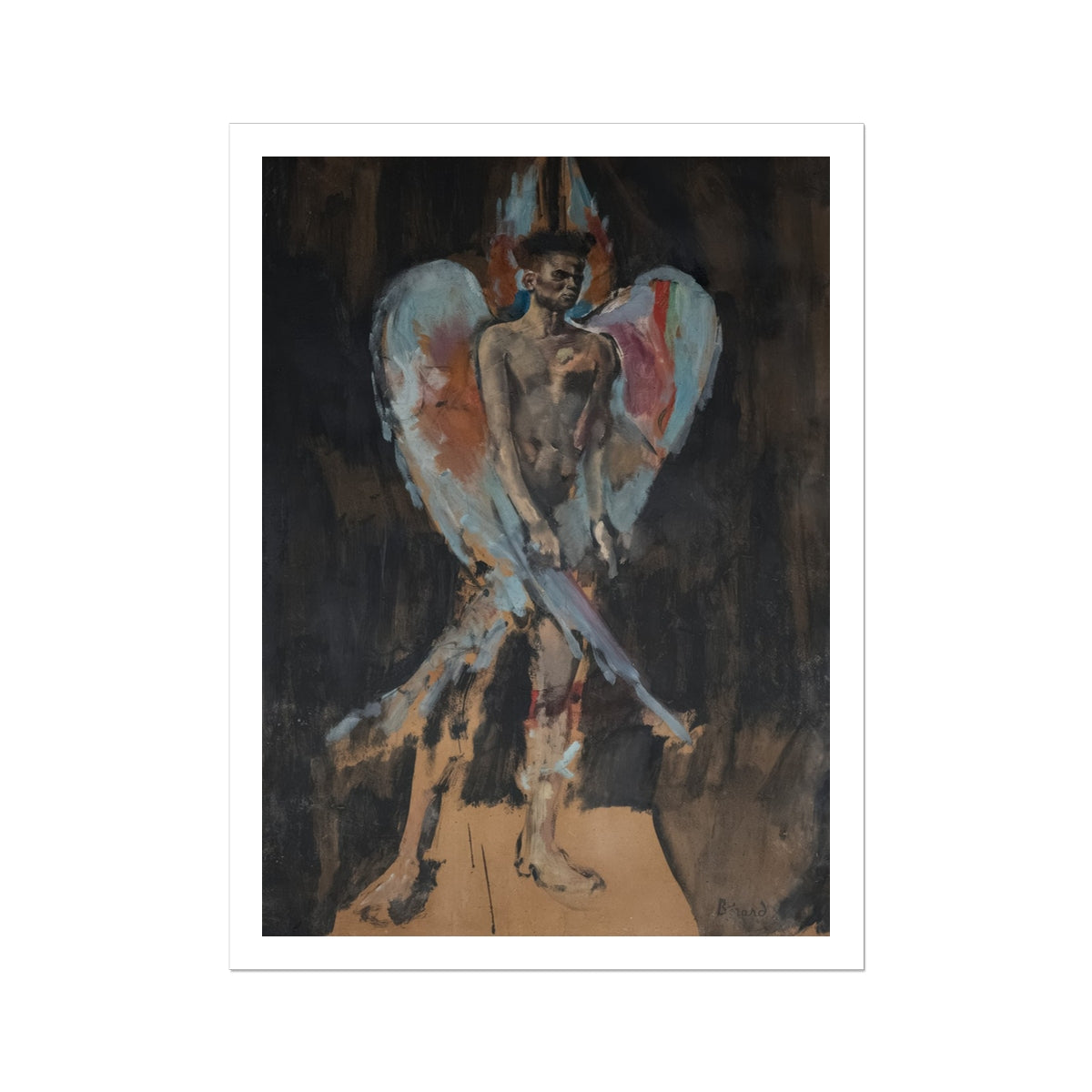 The Angel of Sodom Christian Berard Art Print, Vibrant Expressive Painting Nude Winged Figure Dark Hair
