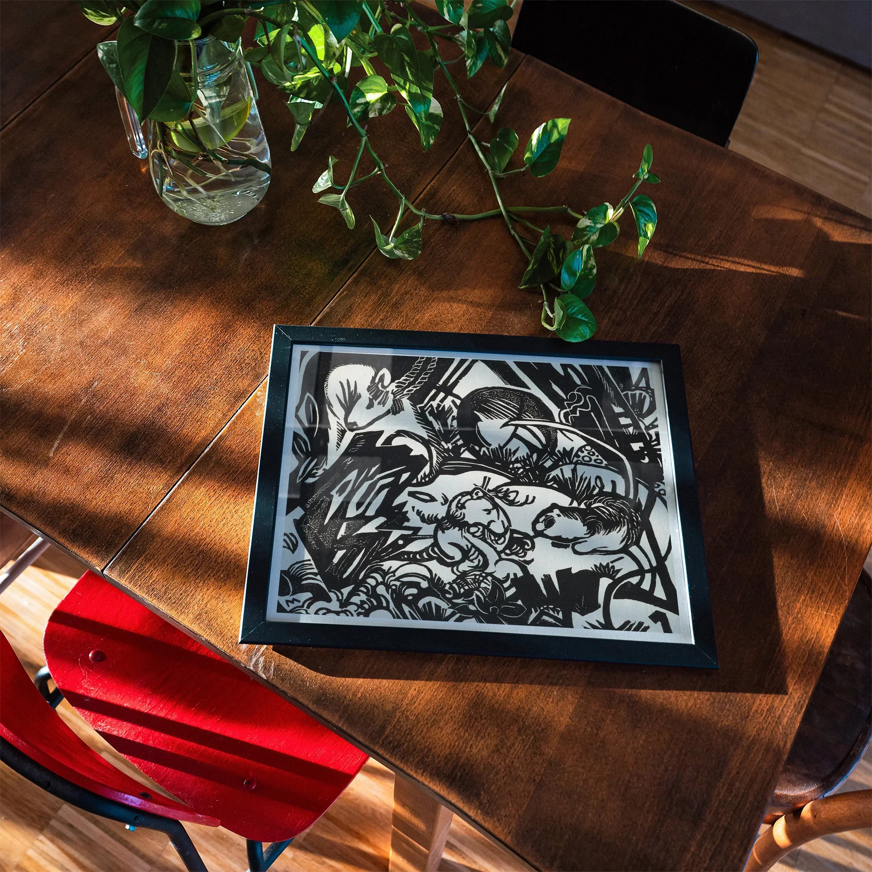 Animal Legend Franz Marc Expressionist Woodcut Art Print, 14x11’’ / 36x28cm / Unframed, Black White Framed Artwork Nature Scene Trees