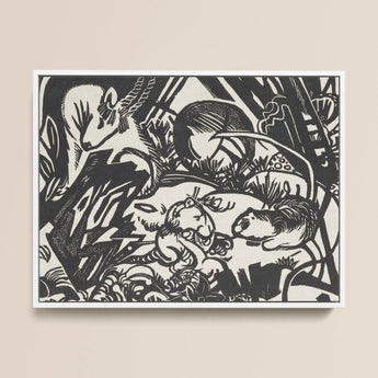 Animal Legend - Franz Marc Expressionist Woodcut Art Print / Canvas, 14x11’’ / 36x28cm / White Frame, Posters Prints & Visual Artwork, Toby
