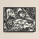 Animal Legend - Franz Marc Expressionist Woodcut Art Print / Canvas Black White Linocut Artwork Sleek Frame Stylized Animals Franz Marc’s