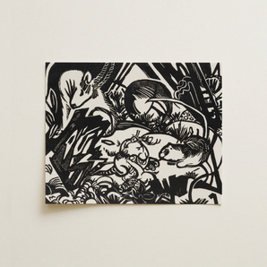 Animal Legend - Franz Marc Expressionist Woodcut Art Print / Canvas Black White Linocut Artwork Stylized Animals Dense Forest-like Franz