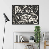 Animal Legend - Franz Marc Expressionist Woodcut Art Print / Canvas Black White Linocut Artwork Stylized Animals Dense Intricate Franz