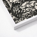 Black White Linocut Artwork Sleek Frame Franz Marc’s Mesmerizing Animal, Legend Woodcut, Spiritual Harmony Collide
