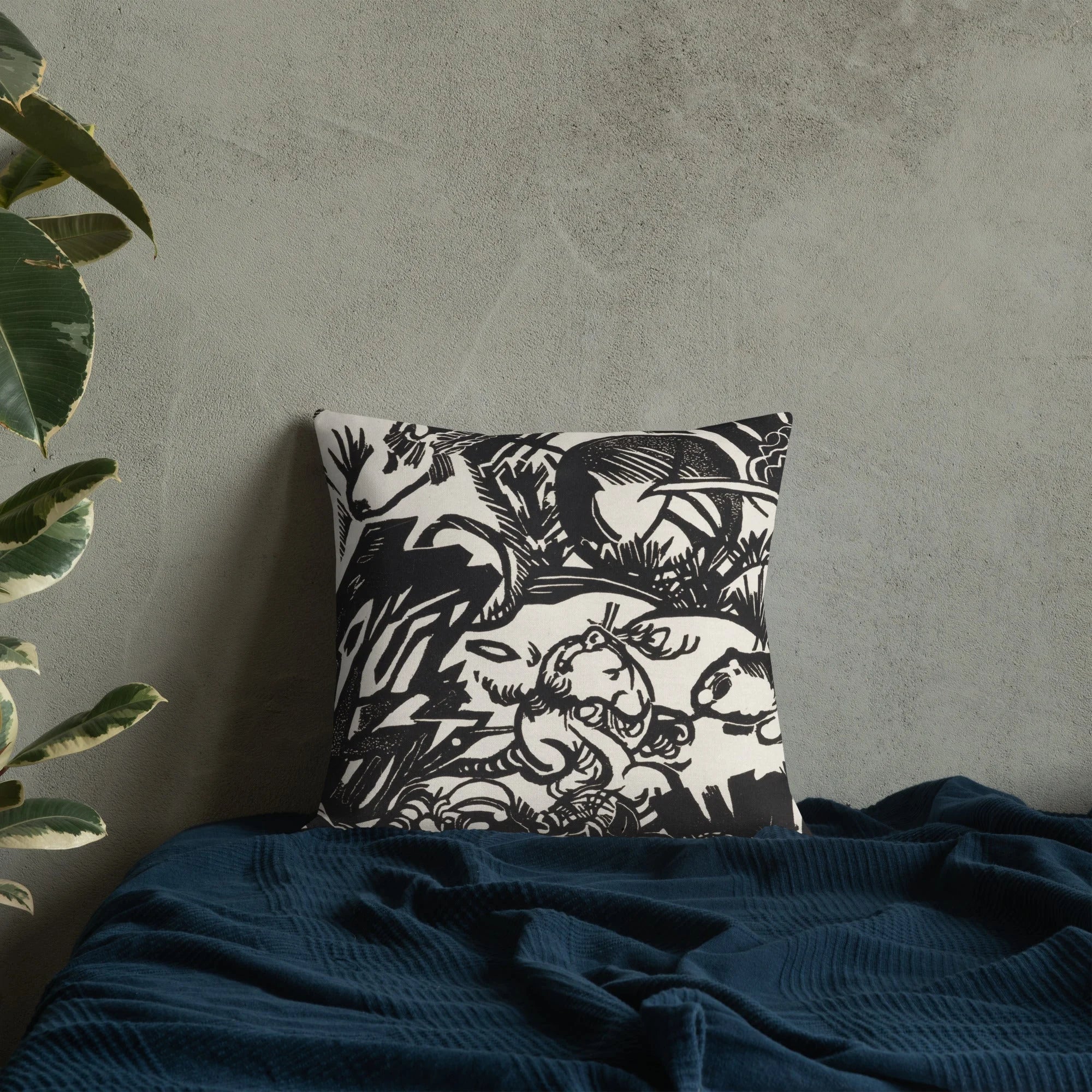 Animal Legend - Franz Marc Expressionist Woodcut Pillow Throw Pillows