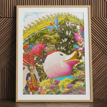 Carnival collage art print with duck head and colorful details