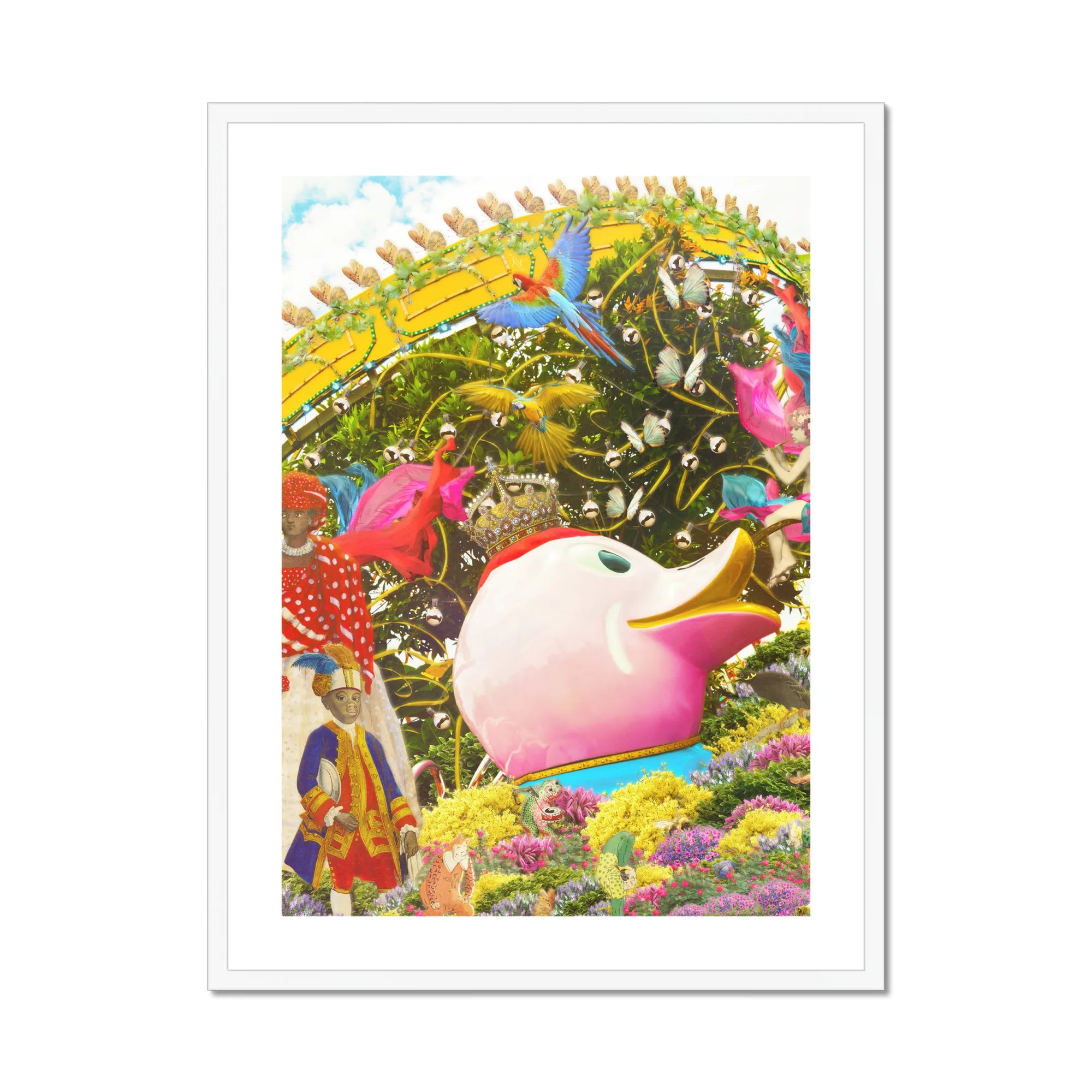 Another Day of Sun - Carnival Collage Art Print, Whimsical Collage Pink Duck Head