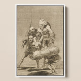 What one does to Another - Francisco De Goya Art Print / Canvas Framed Black-and-white Group Skeletal Figures Dramatic Poses Encased Goya