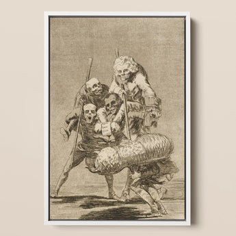 What one does to Another - Francisco De Goya Art Print / Canvas Framed Black-and-white Group Skeletal Figures Dramatic Poses Encased Goya