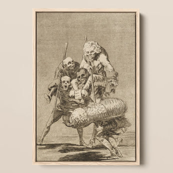 What one does to Another - Francisco De Goya Framed Canvas, 12x18’’ / 31x46cm / Natural Floating Frame, Framed Sepia-toned Five Skeletal