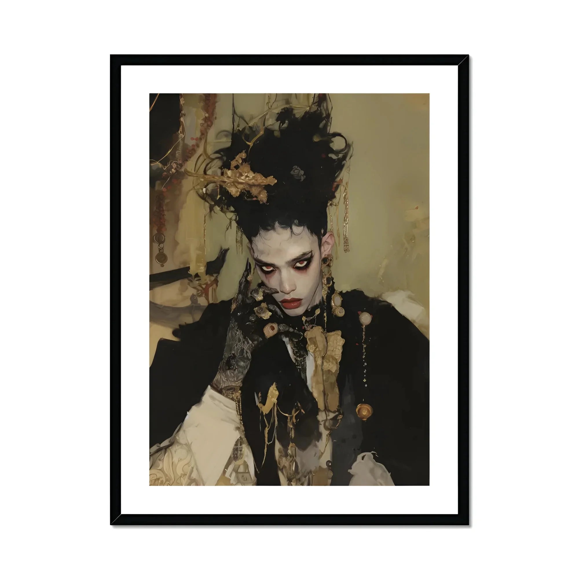 Antoine - Gay French Vampire Art Print, Framed Artistic Portrait Dramatic Gothic-style Makeup Black Attire