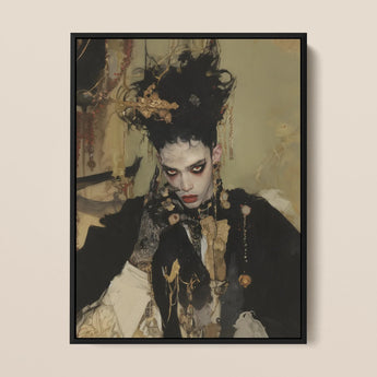 Antoine - Gay French Vampire Art Framed Canvas, 12x16’’ / 31x41cm / Black Floating Frame, Framed Portrait Person Dark Makeup Elaborate