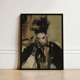 Black-framed Portrait Person Ornate Dark Attire Gold Accents Gay French Vampire, Wrapped, Gothic Couture
