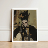 Framed Portrait Person Elaborate Black Gold Ornate Hair Gay French Vampire, Wrapped, Gothic Couture