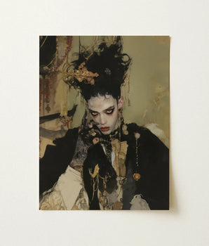 Rectangular Art Print Stylized Portrait Person Elaborate Black Gay French Vampire, Wrapped, Gothic Couture