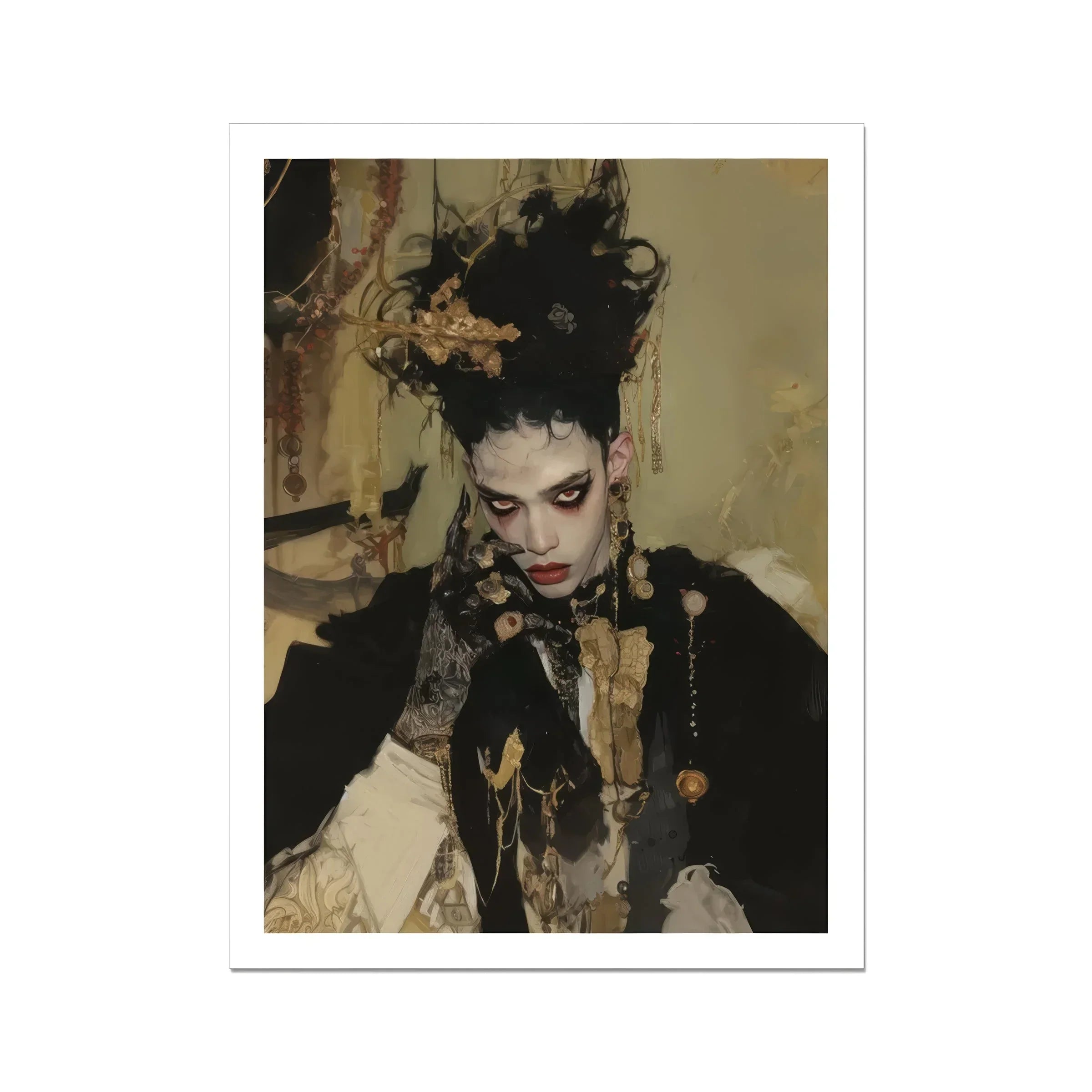 Antoine - Gay French Vampire Art Print, Elaborately Costumed Figure Dramatic Makeup Ornate Headdress