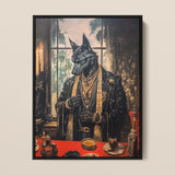 Anubis - Modern Egyptian God Art Framed Canvas, 12x16’’ / 31x41cm / Black Floating Frame, Framed Anthropomorphic Wolf Portrait
