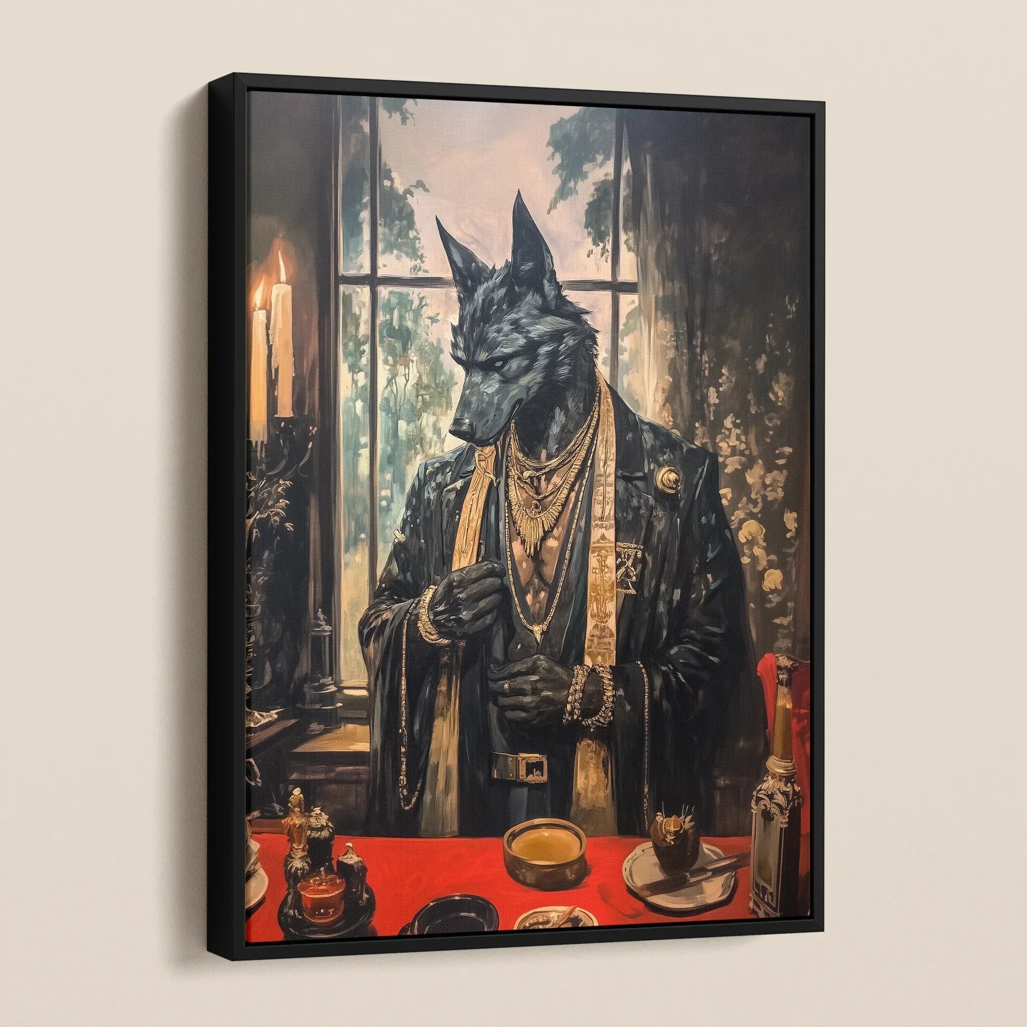 Anubis - Modern Egyptian God Art Framed Canvas, Framed Wolf-headed Man Portrait