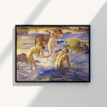 Black-framed Reproduction Classical Painting Nude Figures Horses River George Washington Lambert, Art Print, Captures