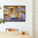 Anzacs Bathing - George Washington Lambert Art Print / Canvas Black-framed Reproduction Classical Painting Nude Figures Horses Water’s