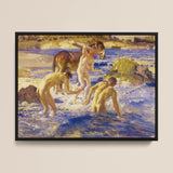 Anzacs Bathing - George Washington Lambert Art Print / Canvas Framed Oil Painting Nude Figures Horse River Scene George Washington Lambert,