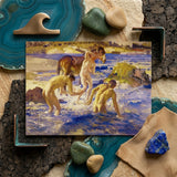 Anzacs Bathing - George Washington Lambert Art Print / Canvas Rectangular Oil-painted Artwork Nude Figures Horse Coastal Scene George