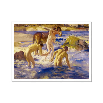 Anzacs Bathing - George Washington Lambert Art Print, Impressionistic Painting Nude Bathers Donkey