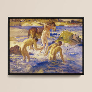 Anzacs Bathing - George Washington Lambert Framed Canvas, Framed Painting Nude Bathers Donkey