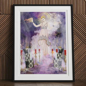 Aphromighty the 50ft Wiccan - Witch Myth Art Print, 18x24’’ / 46x61cm / Unframed, Framed Artwork Ethereal Female Figure Mystical Purple