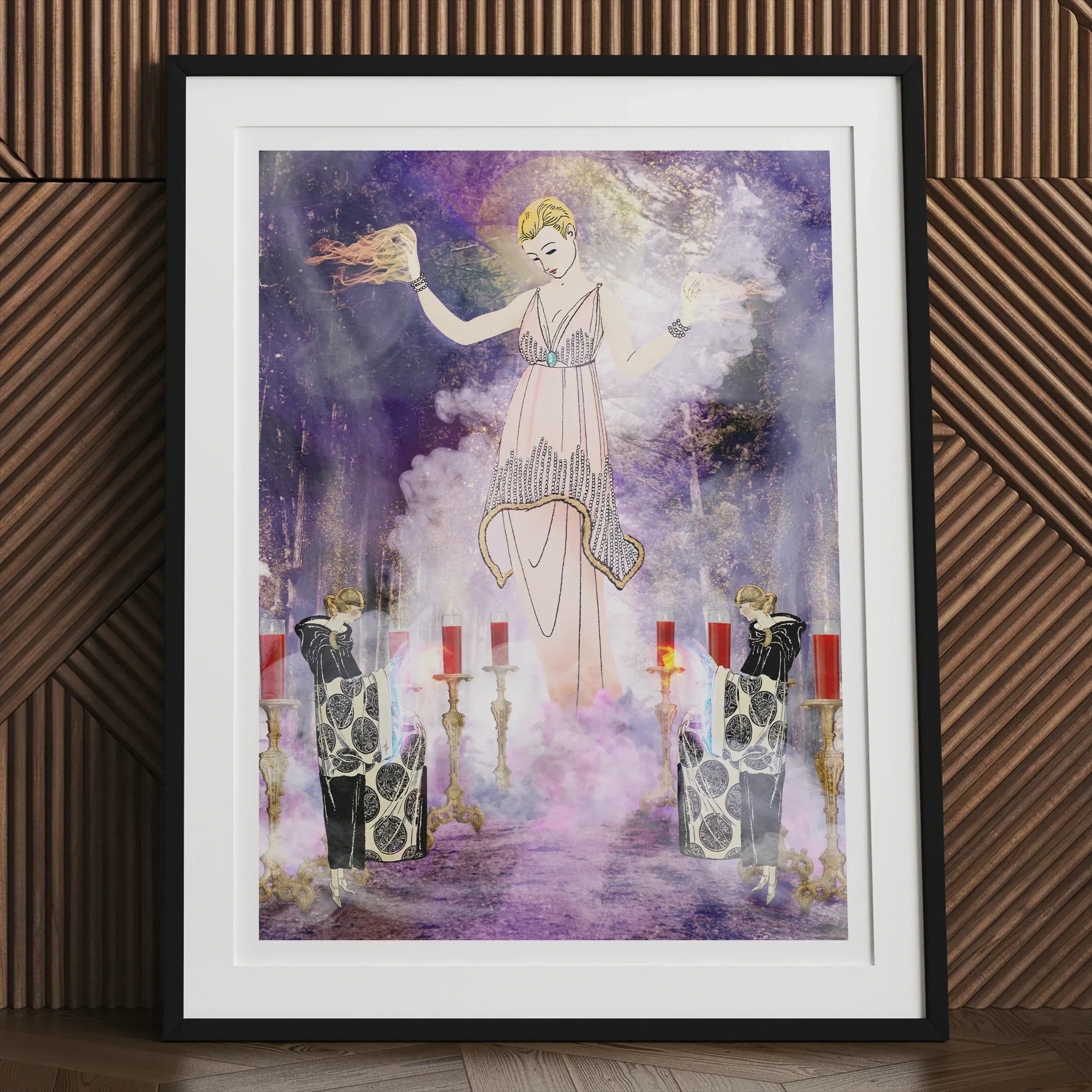 Aphromighty the 50ft Wiccan Witch Myth Art Print, 18x24’’ / 46x61cm / Unframed, Framed Artwork Ethereal Female Figure Mystical Purple