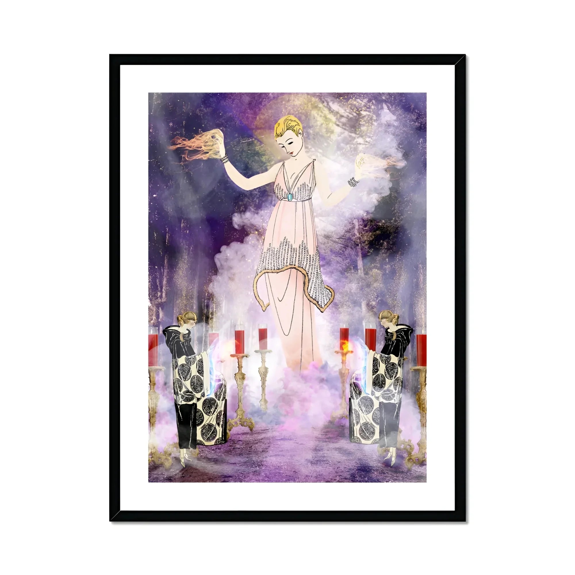 Aphromighty the 50ft Wiccan - Witch Myth Art Print, Flapper-style Woman White Dress Cocktail