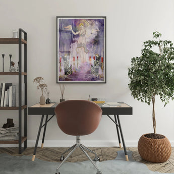 Aphromighty the 50ft Wiccan - Witch Myth Art Print, Framed Artwork Stylized Figure Purple White Ethereal Scene