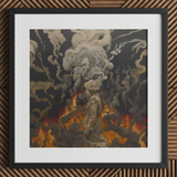 Apocalypso - Beautiful Apocalypse Art Print / Canvas Black-framed Artwork Figure Camouflage Gear Amidst Smoke Flames Beautiful Apocalypse