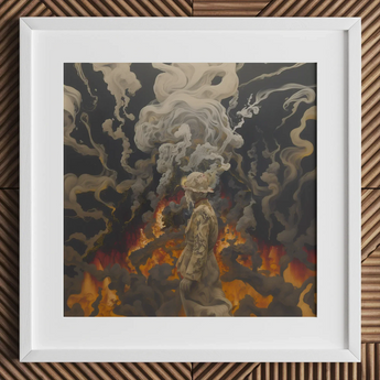 Apocalypso - Beautiful Apocalypse Art Print / Canvas Framed Artwork Figure Muted Tones Amidst Smoke Flames Beautiful Apocalypse Art, World