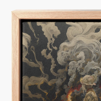 Framed Canvas Print Intricate Dark-toned Artwork Smoke-like Patterns Beautiful Apocalypse Art, World Unraveling, Haunting Ballet