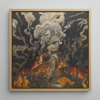 Apocalypso - Beautiful Apocalypse Art Print / Canvas Square-framed Artwork Figure Muted Earth Tones Amidst Smoke Beautiful Apocalypse Art,