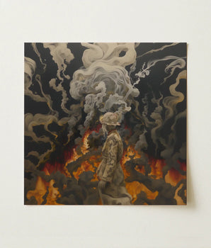 Square Canvas Painting Figure Muted Earth Tones Amidst Beautiful Apocalypse Art, World Unraveling, Haunting Ballet