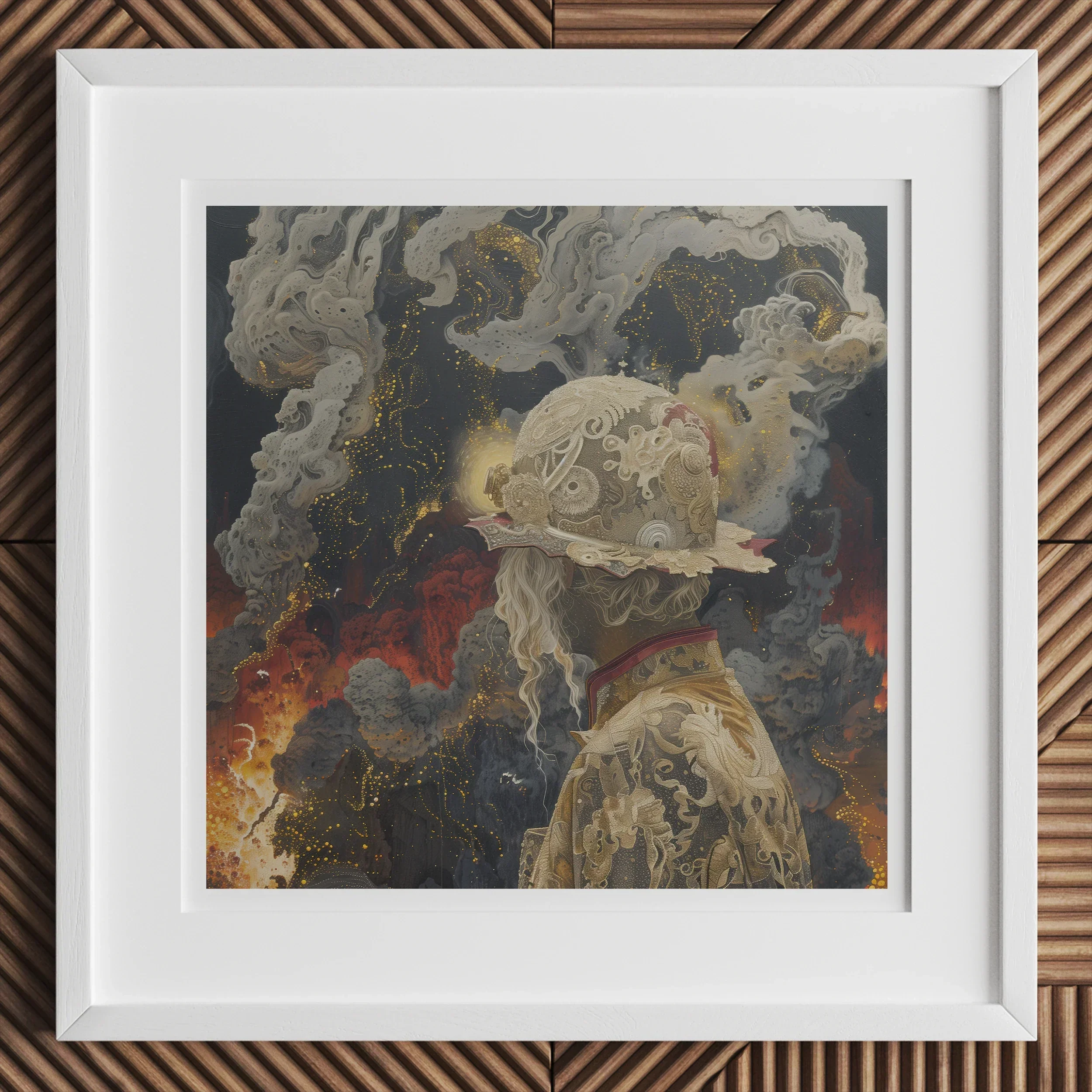 Apocalypso - Beautiful Apocalypse Art Print, Framed Abstract Painting Surreal Figure Smoky Textures Fiery