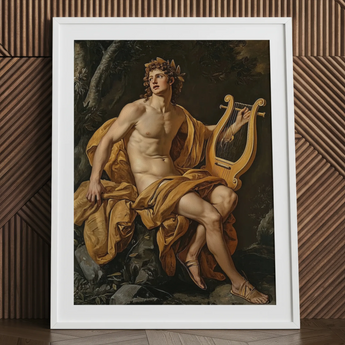 Apollo - Follower of Charles Meynier Art Print / Canvas White-framed Classical Painting Muscular Bare-chested Male Figure Golden Laurel