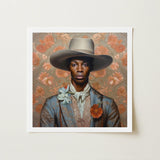 Apollo - Gay Black Dandy Cowboy Art Print / Canvas Square-framed Portrait Man Wide-brimmed Light Gray Hat, Prints