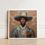 Framed Portrait Man Wide-brimmed Hat Ornate Blue Jacket Gay Black Cowboy, Dandy, Art