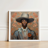 Framed Portrait Man Wide-brimmed Hat Ornate Attire Set Gay Black Cowboy, Dandy, Art