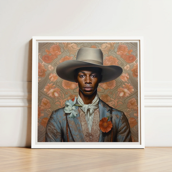 Framed Portrait Man Wide-brimmed Hat Ornate Attire Set Gay Black Cowboy, Dandy, Art