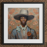 Apollo - Gay Black Dandy Cowboy Art Print / Canvas Beige Cowboy Hat Floral Accents Light Blue Suit Gay Black Cowboy, Dandy, Dandy Art