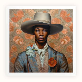 Apollo - Gay Black Dandy Cowboy Art Print / Canvas Beige Wide-brimmed Hat Subtle Textured Band Worn Figure Gay Black Cowboy, Cowboy Dandy,