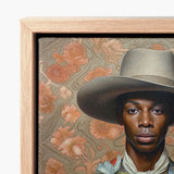 Framed Portrait Man Wide-brimmed Hat Soft Gray Tones Gay Black Cowboy, Dandy, Art
