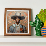 Apollo - Gay Black Dandy Cowboy Art Print, Framed Portrait Artwork Figure Wide-brimmed Hat Formal Attire