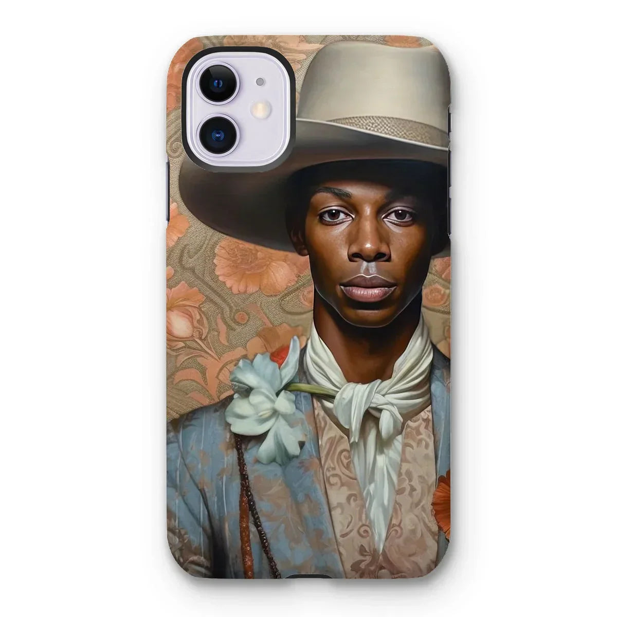 Apollo - Gay Black Dandy Cowboy Iphone Case, 11 / Matte, Phone Case Portrait Person Cowboy Hat Neckerchief Floral