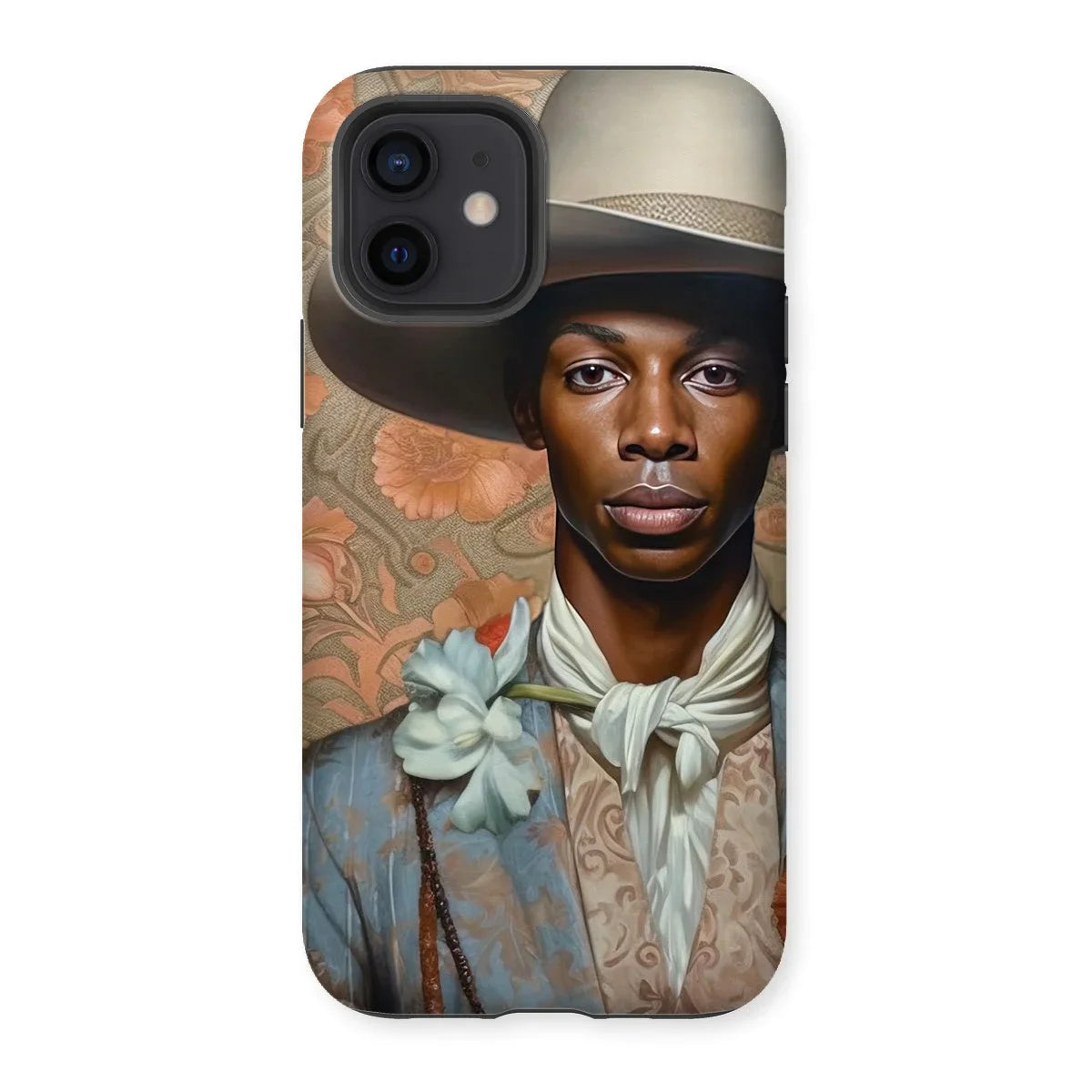 Apollo - Gay Black Dandy Cowboy Iphone Case, 12 / Matte, Phone Case Portrait Person Wide-brimmed Hat Floral-patterned Clothing