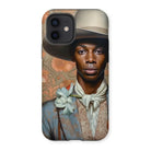 Apollo - Gay Black Dandy Cowboy Iphone Case, 12 / Matte, Phone Case Portrait Person Wide-brimmed Hat Floral-patterned Clothing